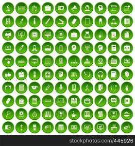 100 work icons set green circle isolated on white background vector illustration. 100 work icons set green circle