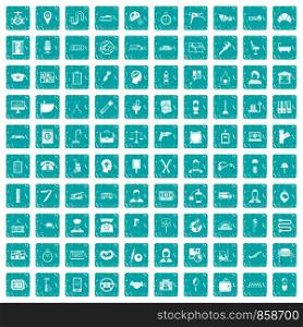 100 work icons set in grunge style blue color isolated on white background vector illustration. 100 work icons set grunge blue