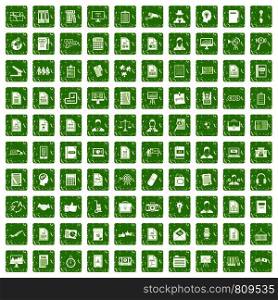 100 work paper icons set in grunge style green color isolated on white background vector illustration. 100 work paper icons set grunge green