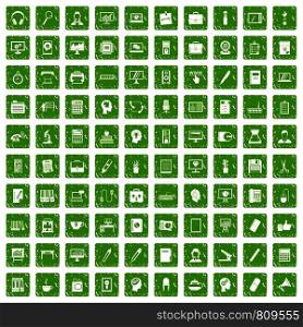 100 work space icons set in grunge style green color isolated on white background vector illustration. 100 work space icons set grunge green