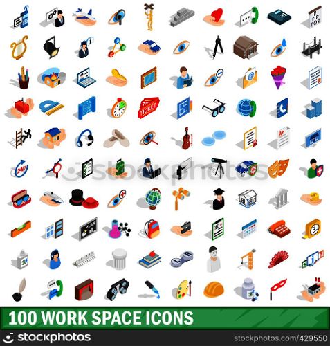 100 work space icons set in isometric 3d style for any design vector illustration. 100 work space icons set, isometric 3d style