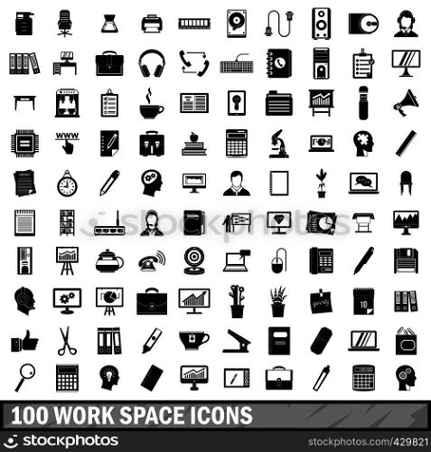 100 work space icons set in simple style for any design vector illustration. 100 work space icons set, simple style