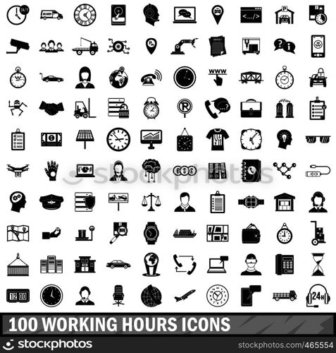 100 working hours icons set in simple style for any design vector illustration. 100 working hours icons set, simple style