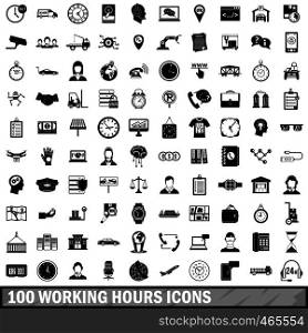 100 working hours icons set in simple style for any design vector illustration. 100 working hours icons set, simple style