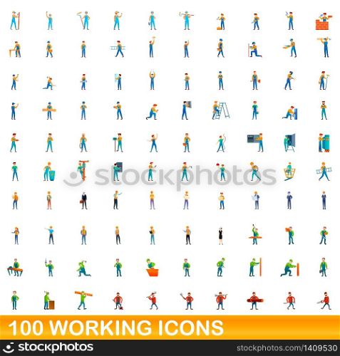 100 working icons set. Cartoon illustration of 100 working icons vector set isolated on white background. 100 working icons set, cartoon style