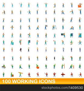 100 working icons set. Cartoon illustration of 100 working icons vector set isolated on white background. 100 working icons set, cartoon style