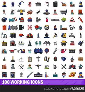 100 working icons set in cartoon style for any design vector illustration. 100 working icons set, cartoon style