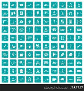 100 working professions icons set in grunge style blue color isolated on white background vector illustration. 100 working professions icons set grunge blue