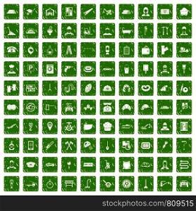 100 working professions icons set in grunge style green color isolated on white background vector illustration. 100 working professions icons set grunge green