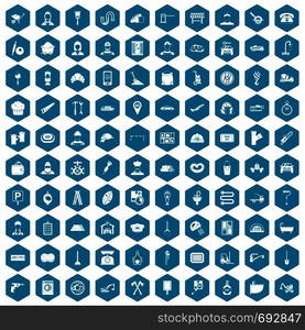 100 working professions icons set in sapphirine hexagon isolated vector illustration. 100 working professions icons sapphirine violet