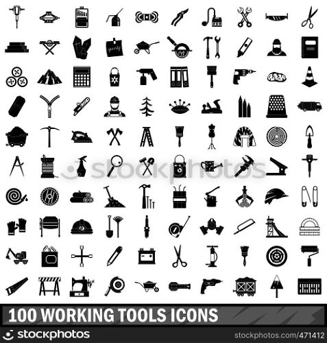 100 working tools icons set in simple style for any design vector illustration. 100 working tools icons set, simple style