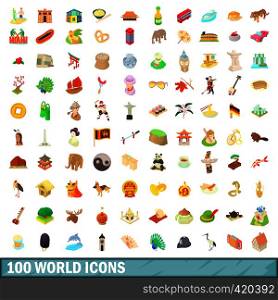 100 world icons set in cartoon style for any design vector illustration. 100 world icons set, cartoon style
