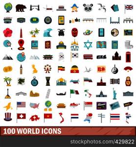100 world icons set in flat style for any design vector illustration. 100 world icons set, flat style