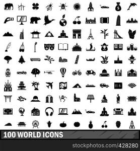 100 world icons set in simple style for any design vector illustration. 100 world icons set, simple style