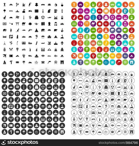 100 world tour icons set vector in 4 variant for any web design isolated on white. 100 world tour icons set vector variant