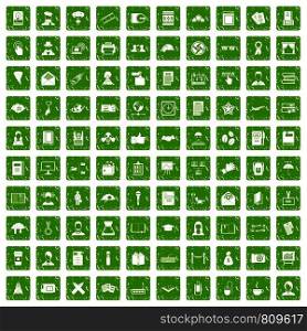 100 writer icons set in grunge style green color isolated on white background vector illustration. 100 writer icons set grunge green