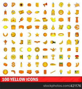 100 yellow icons set in cartoon style for any design vector illustration. 100 yellow icons set, cartoon style