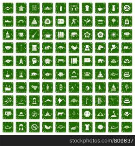 100 yoga icons set in grunge style green color isolated on white background vector illustration. 100 yoga icons set grunge green