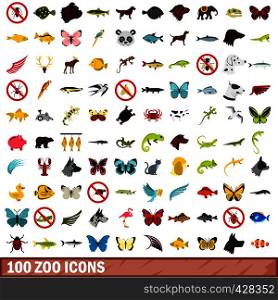 100 zoo icons set in flat style for any design vector illustration. 100 zoo icons set, flat style