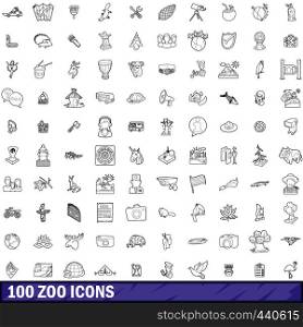 100 zoo icons set in outline style for any design vector illustration. 100 zoo icons set, outline style