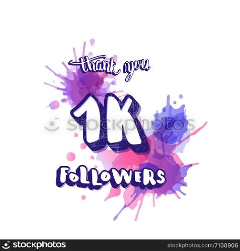 1000 followers thank you social media template. Banner for internet networks. 1K subscribers congratulation post. Vector illustration.