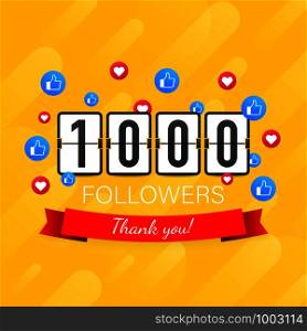 1000 followers, Thank You, social sites post. Thank you followers congratulation card. Vector stock illustration.. 1000 followers, Thank You, social sites post. Thank you followers congratulation card. Vector stock illustration