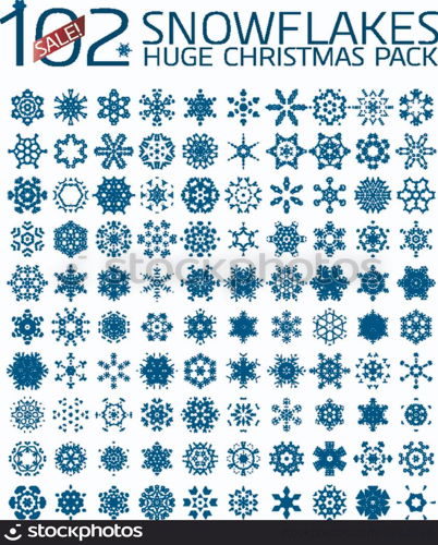 102 abstract Christmas snowflakes. Huge icon set isolated on white