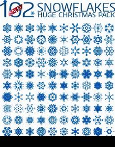 102 abstract Christmas snowflakes. Huge icon set isolated on white