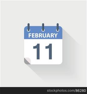 11 february calendar icon. 11 february calendar icon on grey background