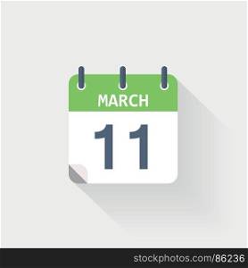 11 march calendar icon. 11 march calendar icon on grey background