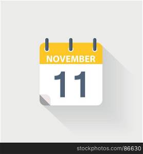 11 november calendar icon. 11 november calendar icon on grey background
