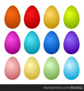 12 Colorful Painted Easter Eggs on white, stock vector illustration