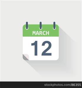 12 march calendar icon. 12 march calendar icon on grey background