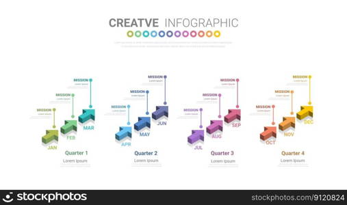 12 months or 1 year timeline infographic, timeline infographics for annual report and presentation,Timeline infographics design vector and Presentation business. EPS Vector.  