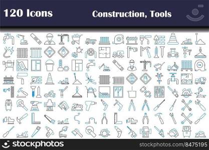 120 Icons Of Construction, Tools. Editable Bold Outline With Color Fill Design. Vector Illustration.