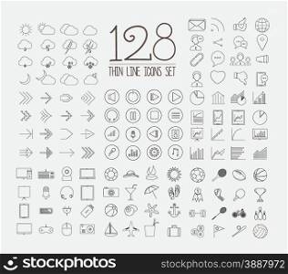 128 Trendy Thin Icons Set
