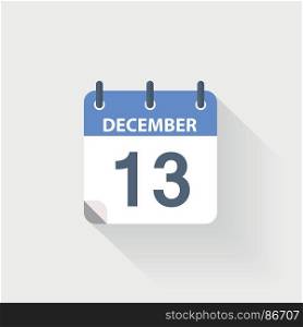 13 december calendar icon. 13 december calendar icon on grey background