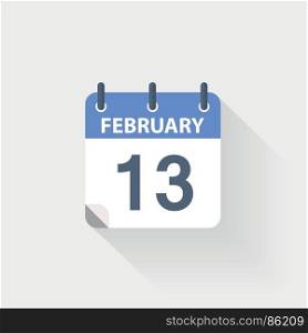 13 february calendar icon. 13 february calendar icon on grey background