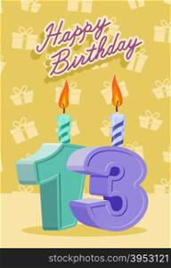 13 year Happy Birthday Card. Vector illustration