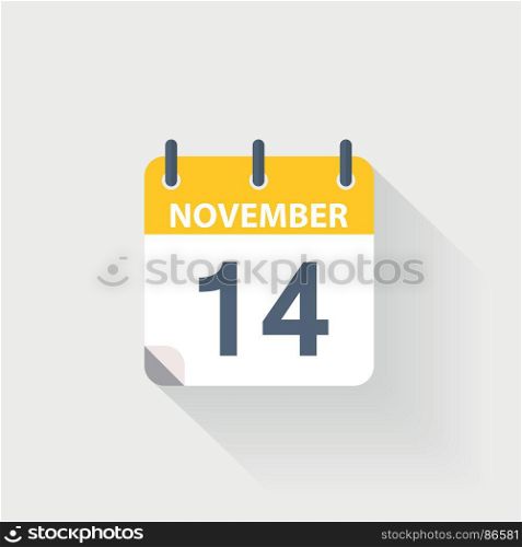 14 november calendar icon. 14 november calendar icon on grey background