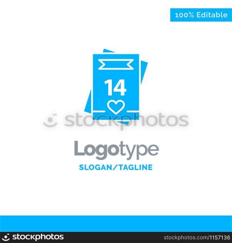14Feb, Valentinea??s Day, Valentine, Love, Card Blue Solid Logo Template. Place for Tagline