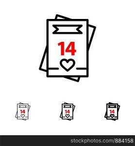 14Feb, Valentinea??s Day, Valentine, Love, Card Bold and thin black line icon set