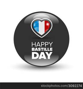 14th July Bastille Day of France. Happy Bastille day card. Celebration background with heart and text. Happy Bastille day badge