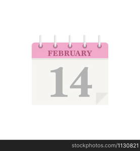 14th of February. Pink calendar. Vector illustration for Valentine&rsquo;s Day.