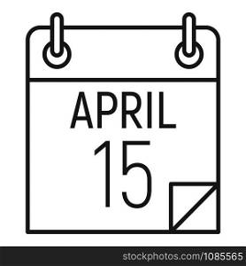 15 april calendar icon. Outline 15 april calendar vector icon for web design isolated on white background. 15 april calendar icon, outline style