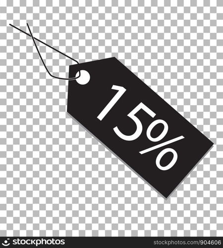 15 percent tag on transparent background. 15 percent tag sign. flat style. 15 percent tag icon for your web site design, logo, app, UI.