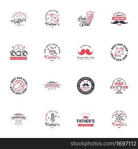 16 Black and Pink Happy Fathers Day Design Collection - A set of twelve brown colored vintage style Fathers Day Designs on light background Editable Vector Design Elements