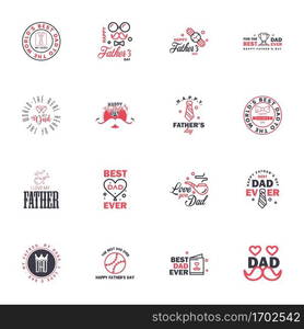 16 Black and Pink Happy Fathers Day Design Collection - A set of twelve brown colored vintage style Fathers Day Designs on light background Editable Vector Design Elements