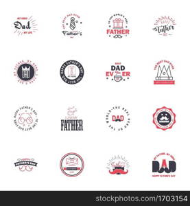 16 Black and Pink Happy Fathers Day Design Collection - A set of twelve brown colored vintage style Fathers Day Designs on light background Editable Vector Design Elements