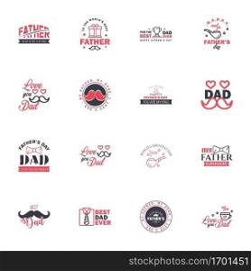 16 Black and Pink Set of Vector Happy fathers day. Typography Vintage Icons. Lettering for greeting cards. banners. t-shirt design. Fathers Day. Editable Vector Design Elements